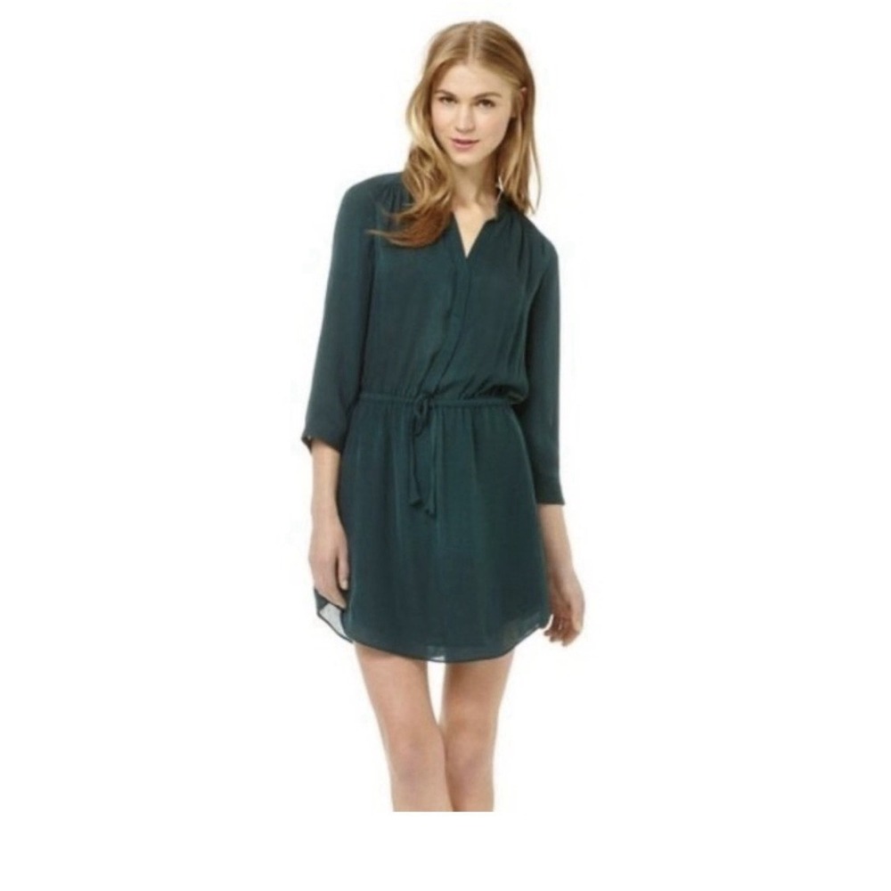 BABATON x ARITZIA Bennett 100% Silk Georgette Shirt Dress Teal XXS #GG2-4